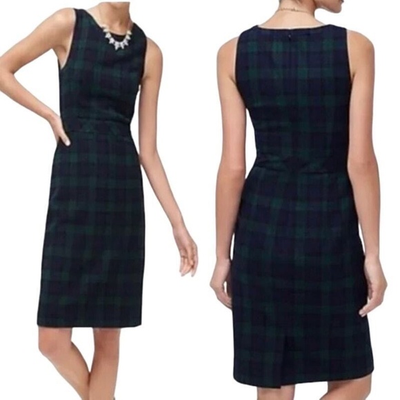J. Crew Dresses & Skirts - J. CREW Wool Blend Blue Green Tartan Plaid Sleeveless Sheath Dress, size 2
